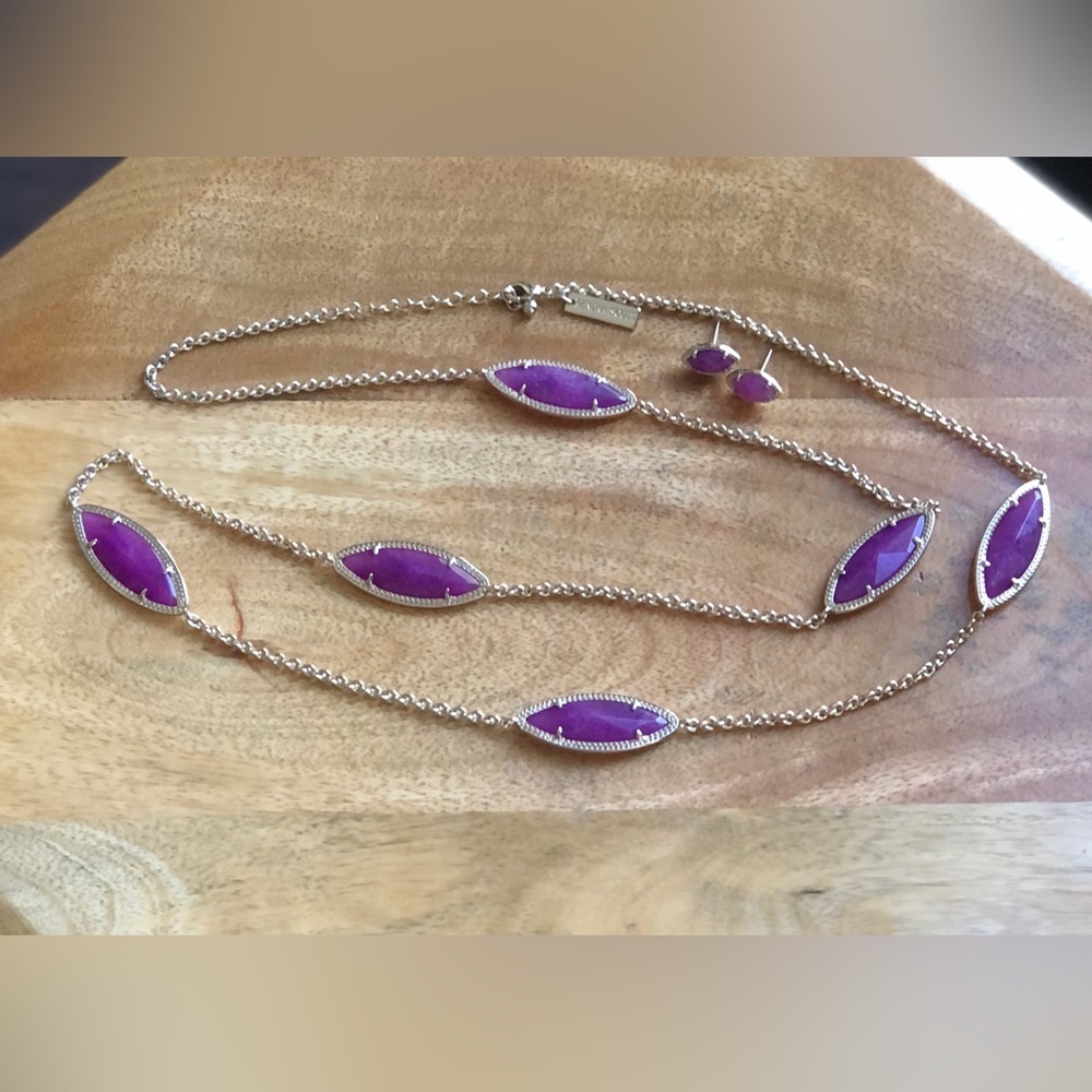 Kendra Scott Tory Necklace & Earrings Set! Purple Jade Gold - Picture 3 of 5